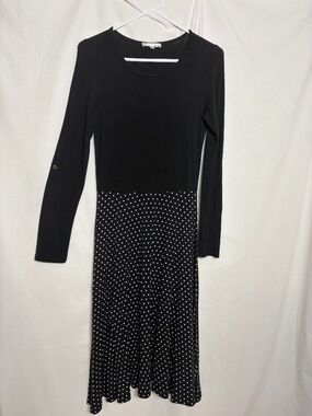 DE Collection Midi Dress Size Small Black Top & Black Skirt w/ White Polka Dots